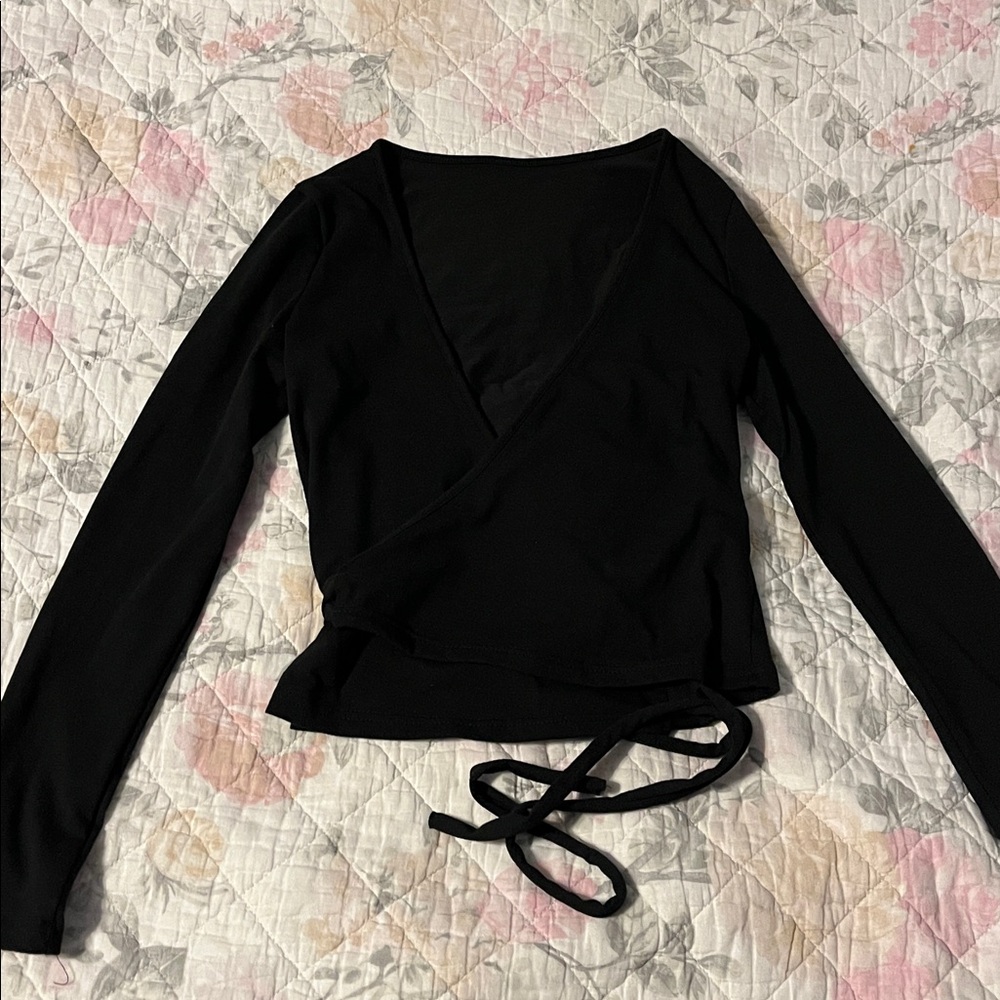 Black Long Sleeve Wrap Top